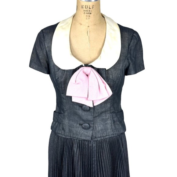1960s pleated dress with jacket and bow by Mam'selle Size M - Picture 6 of 10
